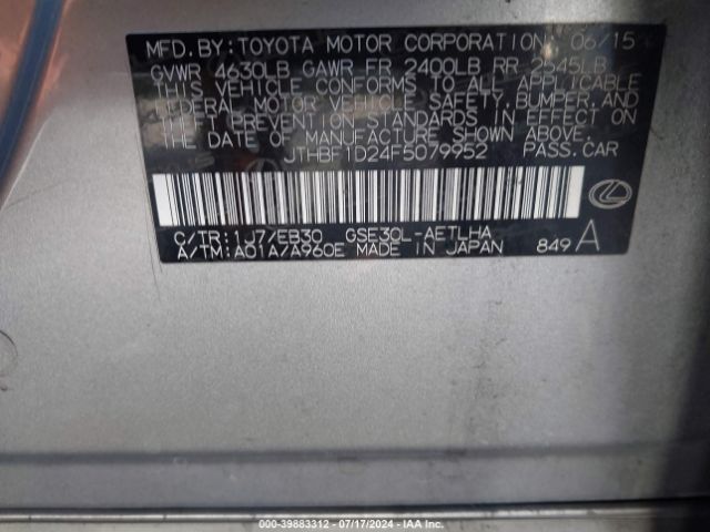 JTHBF1D24F5079952 Lexus IS 250