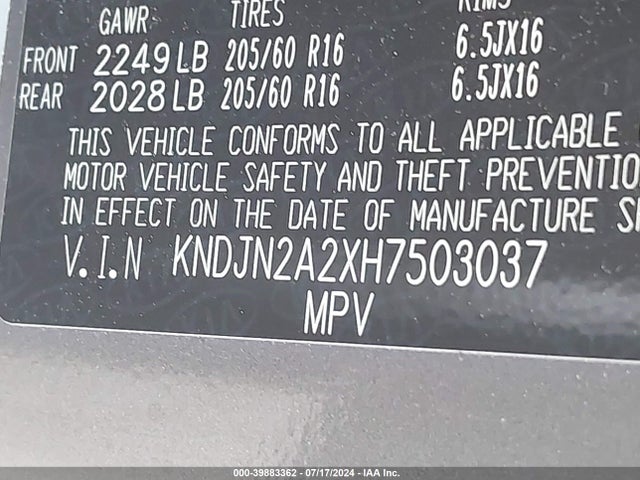 KIA Soul 2017 KNDJN2A2XH7503037 Image 9