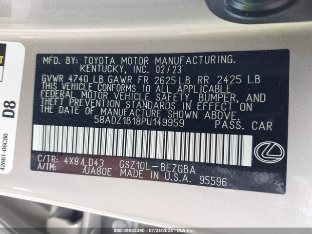 Lexus ES 350 2023 58ADZ1B18PU149959 Image 9