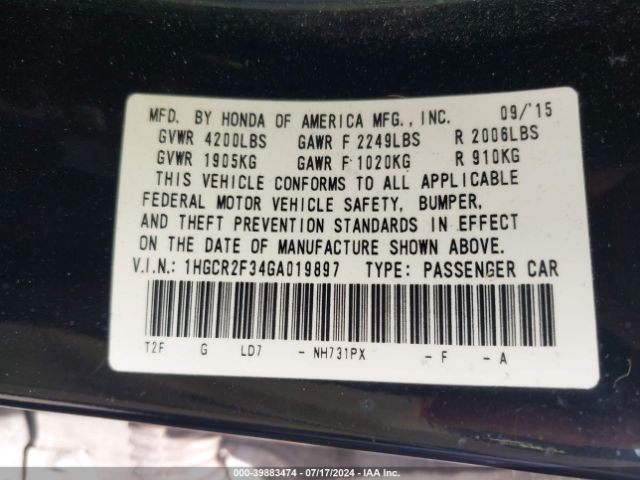 1HGCR2F34GA019897 Honda ACCORD LX