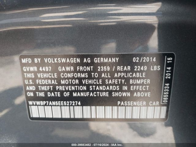 WVWBP7AN5EE527274 Volkswagen Cc 2.0t Sport