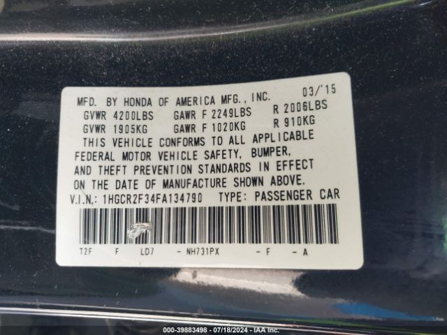 1HGCR2F34FA134790 Honda ACCORD LX