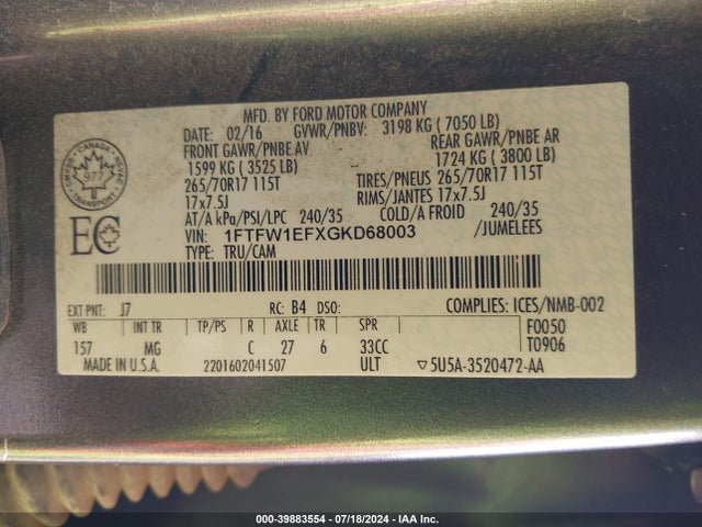 Ford F-150 Xlt 2016 1FTFW1EFXGKD68003 Image 9