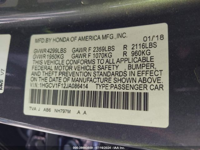 1HGCV1F12JA086414 Honda ACCORD LX