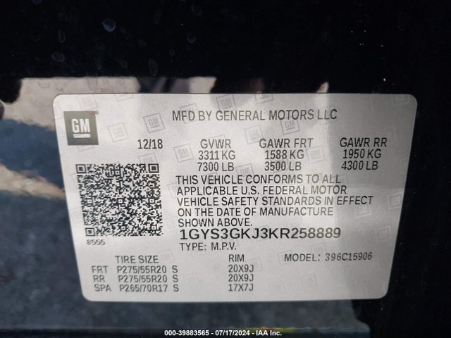 1GYS3GKJ3KR258889 Cadillac Escalade Esv Standard