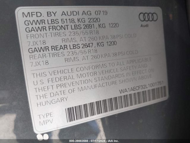 WA1AECF32L1001751 Audi Q3 Premium 45 Tfsi Quattro Tiptronic
