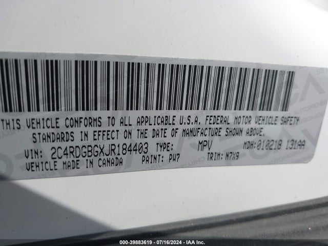 2C4RDGBGXJR184403 Dodge Grand Caravan Se Plus