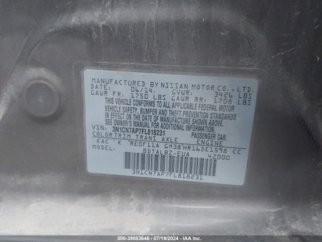 3N1CN7AP7FL818231 Nissan Versa 1.6 S/1.6 S+/1.6 Sl/1.6 Sv