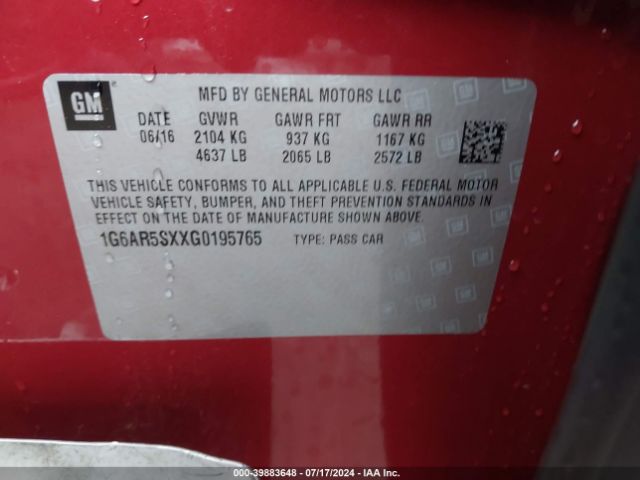 1G6AR5SXXG0195765 Cadillac Cts Luxury Collection