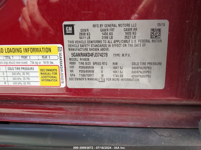 5GAKRAKD4FJ374278 Buick Enclave Convenience