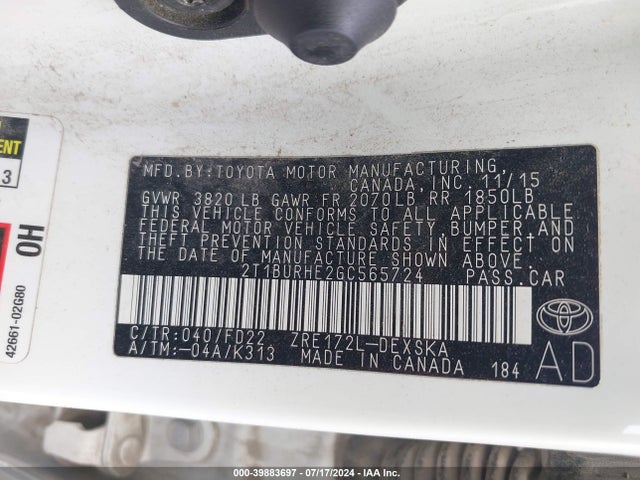 Toyota Corolla S Plus 2016 2T1BURHE2GC565724 Image 9