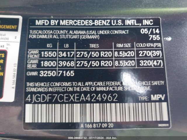 4JGDF7CEXEA424962 Mercedes-Benz Gl 450 4matic