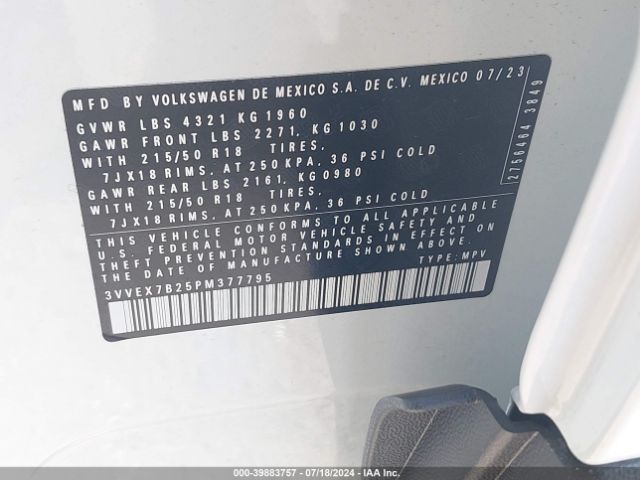 3VVEX7B25PM377795 Volkswagen Taos 1.5t Se
