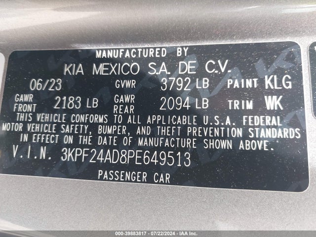 KIA Forte Lxs 2023 3KPF24AD8PE649513 Image 9