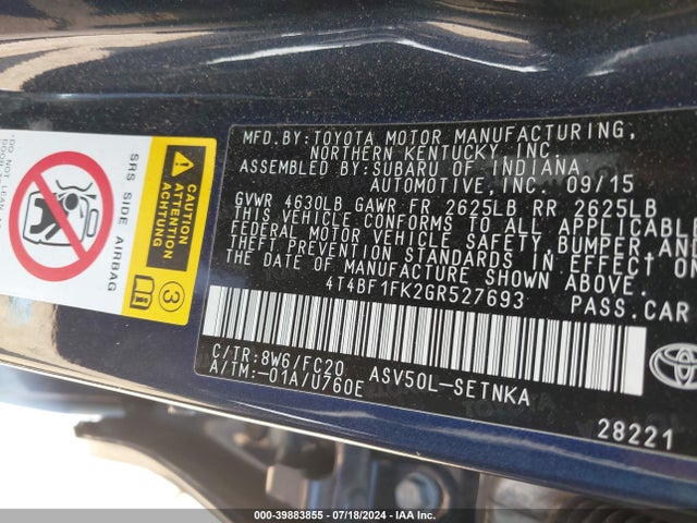 Toyota CAMRY LE 2016 4T4BF1FK2GR527693 Image 9