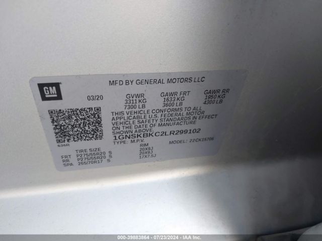 1GNSKBKC2LR299102 Chevrolet Tahoe 4wd Lt