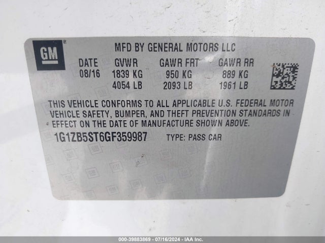 Chevrolet MALIBU LS 2016 1G1ZB5ST6GF359987 Image 9