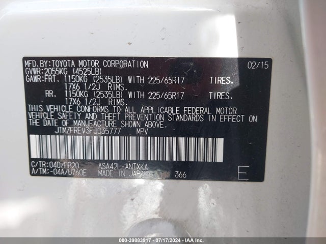 Toyota RAV4 LE 2015 JTMZFREV3FJ035777 Image 9