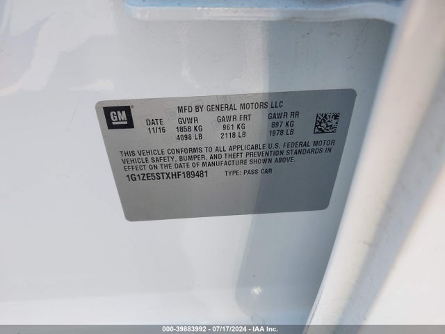 Chevrolet MALIBU 1LT 2017 1G1ZE5STXHF189481 Image 9