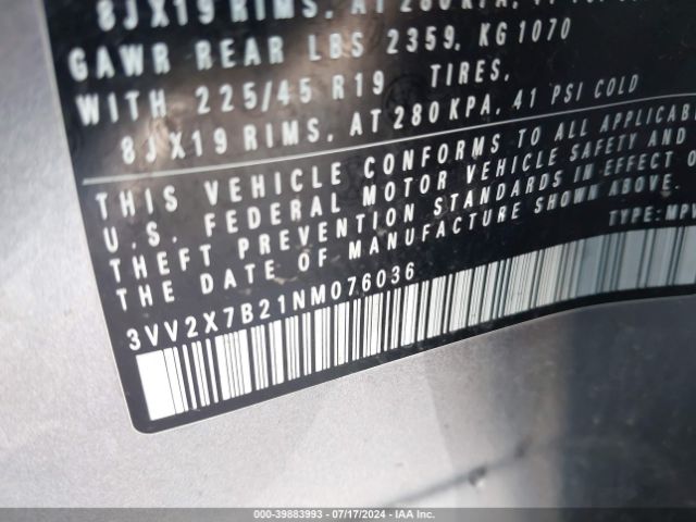 3VV2X7B21NM076036 Volkswagen Taos 1.5t Sel