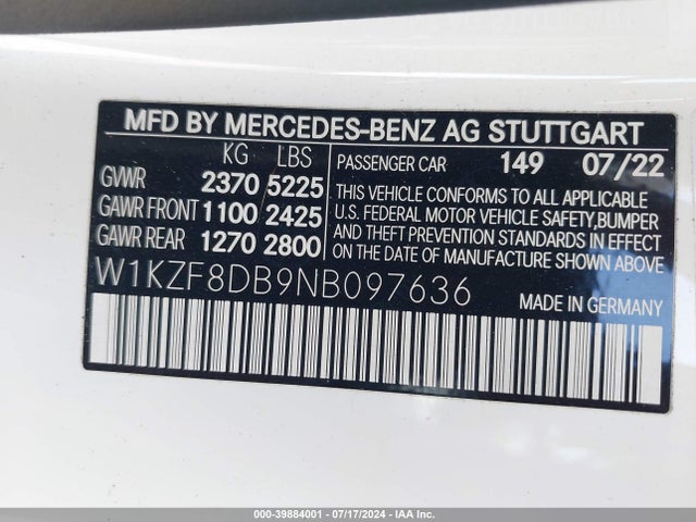 W1KZF8DB9NB097636 Mercedes-Benz E 350