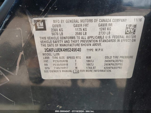 2GKFLUEK4H6249640 GMC Terrain Slt