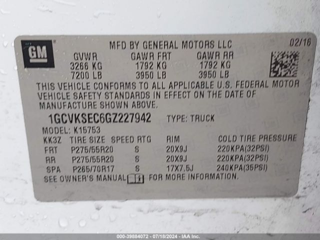 1GCVKSEC6GZ227942 Chevrolet Silverado 1500 1lz