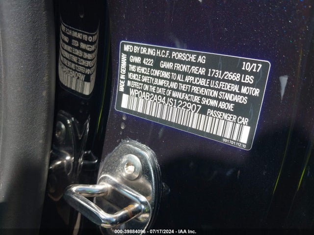 2018 PORSCHE 911 WP0AB2A94JS122907 Photo 8