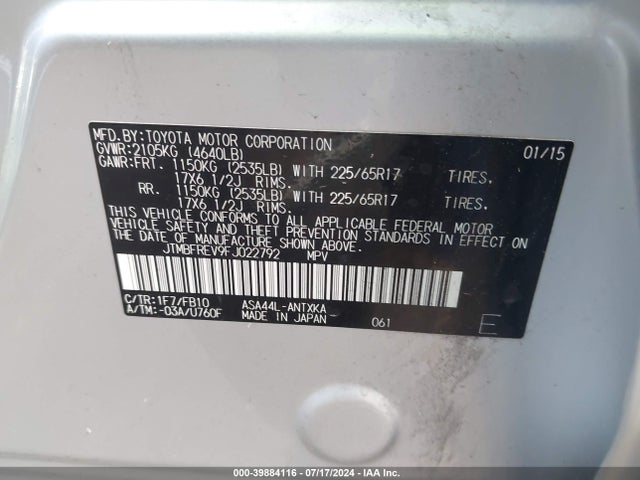 Toyota RAV4 LE 2015 JTMBFREV9FJ022792 Image 9