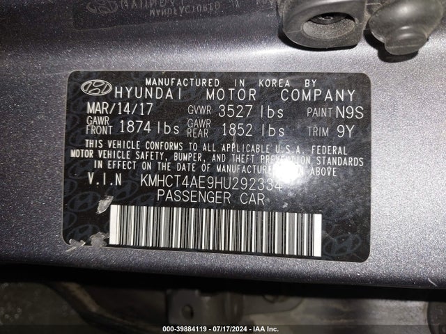 Hyundai ACCENT SE 2017 KMHCT4AE9HU292334 Image 9