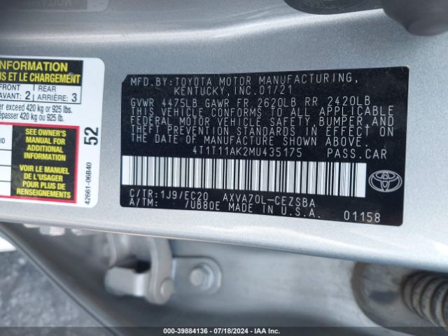 4T1T11AK2MU435175 Toyota Camry Se Nightshade Edition