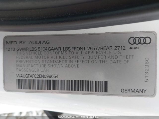 WAUGFAFC2EN098654 Audi A6 2.0t Premium
