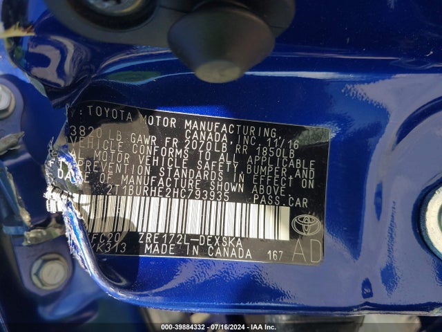 Toyota COROLLA SE 2017 2T1BURHE2HC793935 Image 9