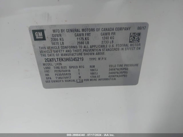 GMC Terrain Sle-2 2017 2GKFLTEK3H6345219 Image 9