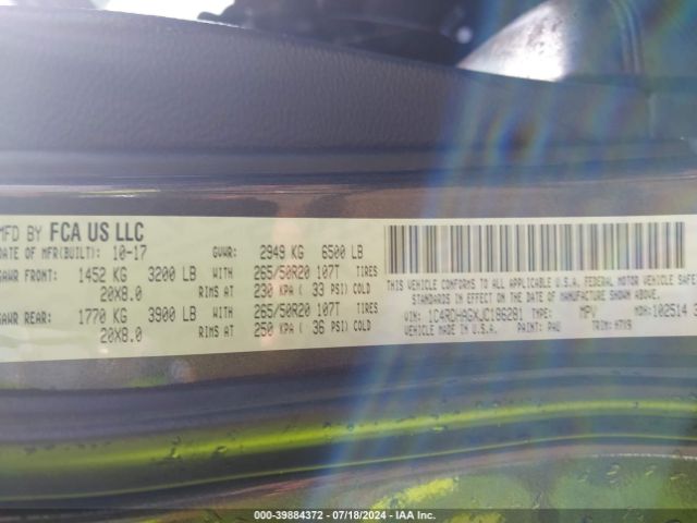 1C4RDHAGXJC186281 Dodge Durango Sxt Rwd