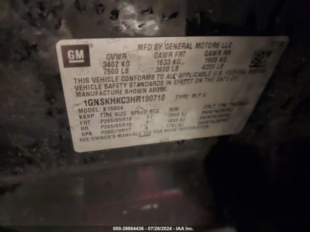 1GNSKHKC3HR190710 Chevrolet Suburban Lt