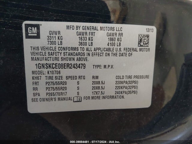 Chevrolet Tahoe Ltz 2014 1GNSKCE08ER243479 Image 9