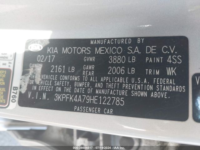 3KPFK4A79HE122785 KIA FORTE LX