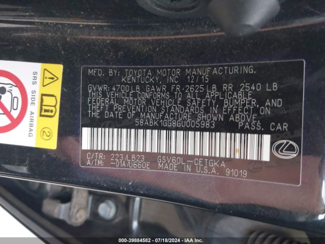 58ABK1GG8GU005983 Lexus ES 350
