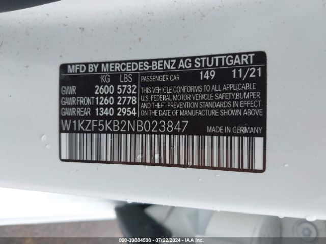 W1KZF5KB2NB023847 Mercedes-Benz E 450 4matic