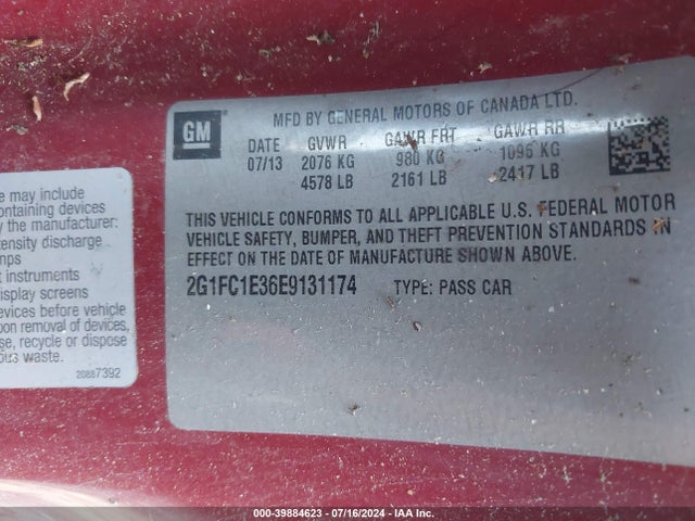Chevrolet Camaro 2lt 2014 2G1FC1E36E9131174 Image 9