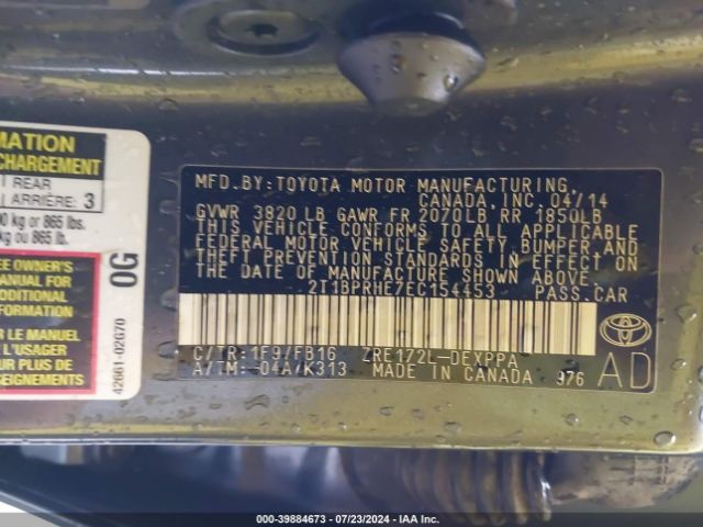 2T1BPRHE7EC154453 Toyota Corolla Le Eco Plus
