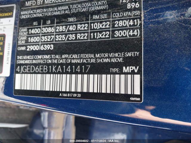 4JGED6EB1KA141417 Mercedes-Benz Amg Gle 43 Coupe 4matic