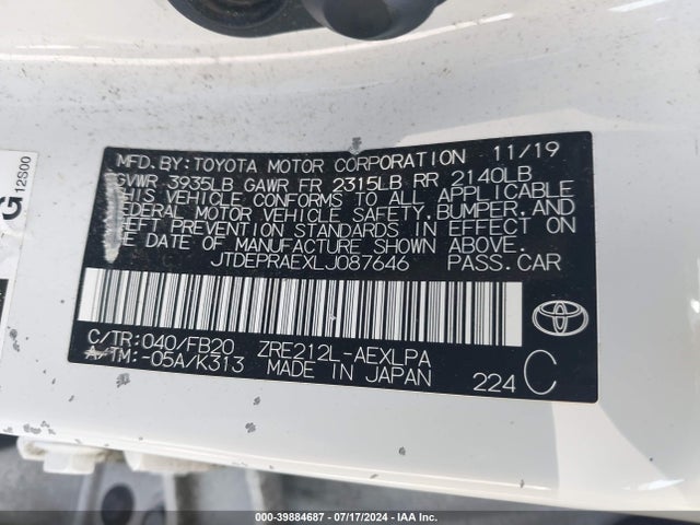 Toyota COROLLA LE 2020 JTDEPRAEXLJ087646 Image 9