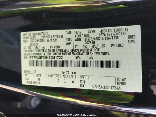 Ford F-250 Lariat 2017 1FT7W2BT0HED51733 Image 9