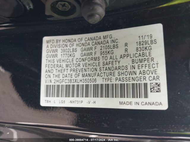 2HGFC3B3XLH350506 Honda CIVIC EX