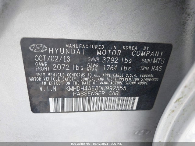 Aukcja sprzedaży 2013 Hyundai Elantra Gls, vin: KMHDH4AE8DU992555, numer aukcji: 39884793