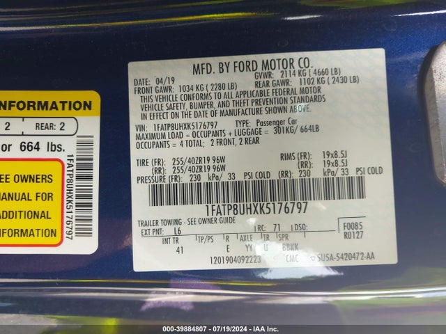 Ford Mustang Ecoboost Premium 2019 1FATP8UHXK5176797 Image 9