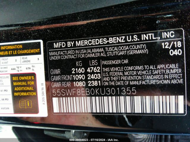 55SWF8EB0KU301355 Mercedes-Benz C 300 4matic