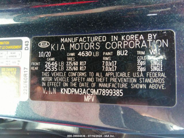 KNDPM3AC9M7899385 KIA Sportage Lx